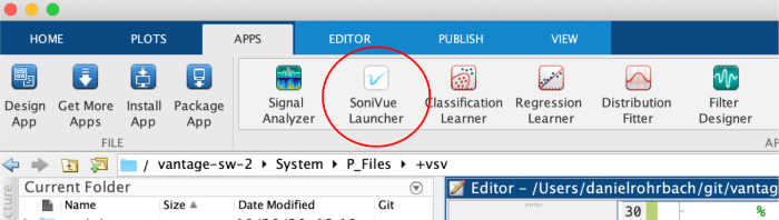 Installed Application Launcher in the MATLAB