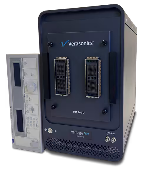 Picture of the Vantage NXT 256 system with the HIFU external power supply